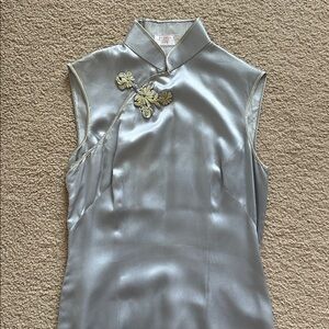 Vintage Blue Grey Silk Qipao